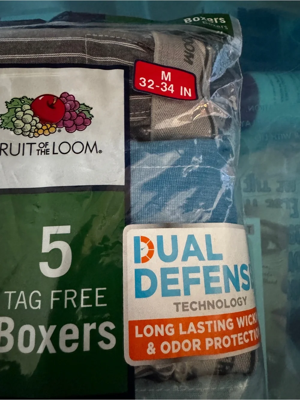 Fruit of the Loom Men’s 5-Pack Tag Free Boxers - Gray Plaid & Light Blue